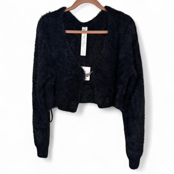 Fabletics Mini Crop Cardigan in Faux Mohair Black - Picture 4 of 6